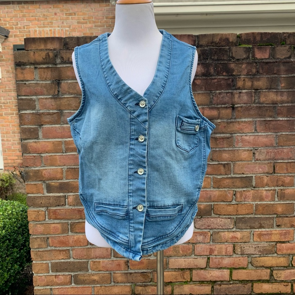 Vintage Faded Denim Fashion Button Vest M/L